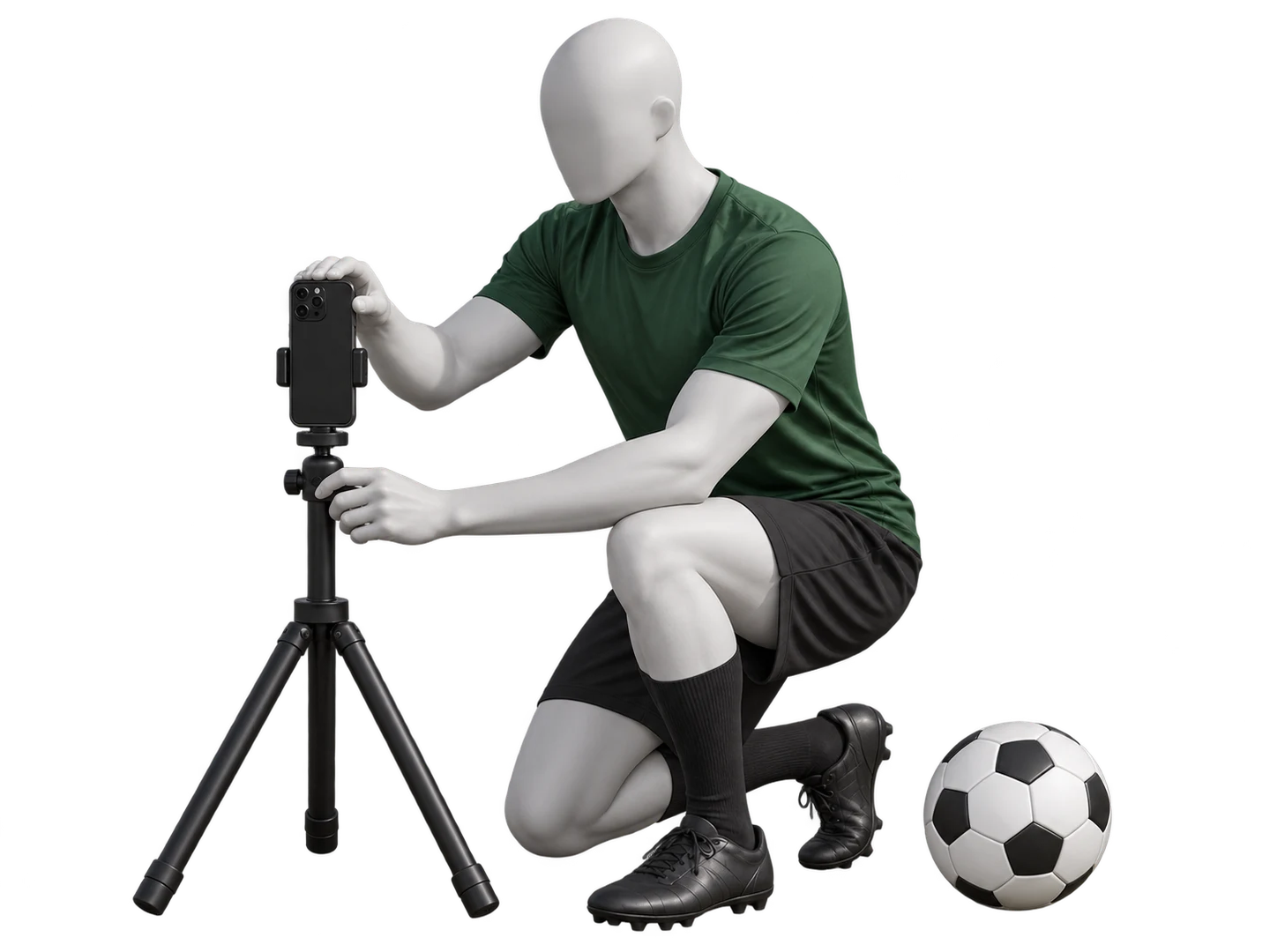 Mannequin positioning a phone on a tripod