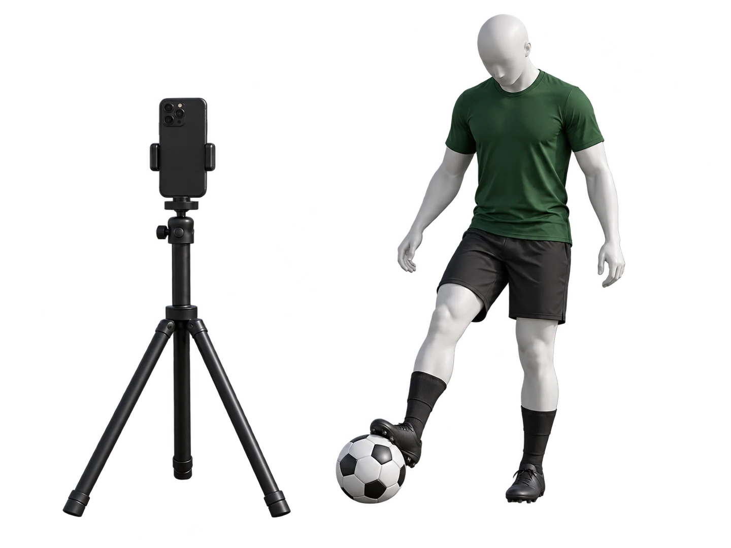 Bring the ball back into view illustrated with the male soccer mannequin